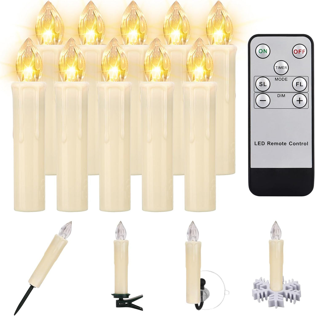 Skiennix 10 PCS LED Flameless Taper Candles - Battery Operated with Remote Timer | Perfect for Christmas & Weddings