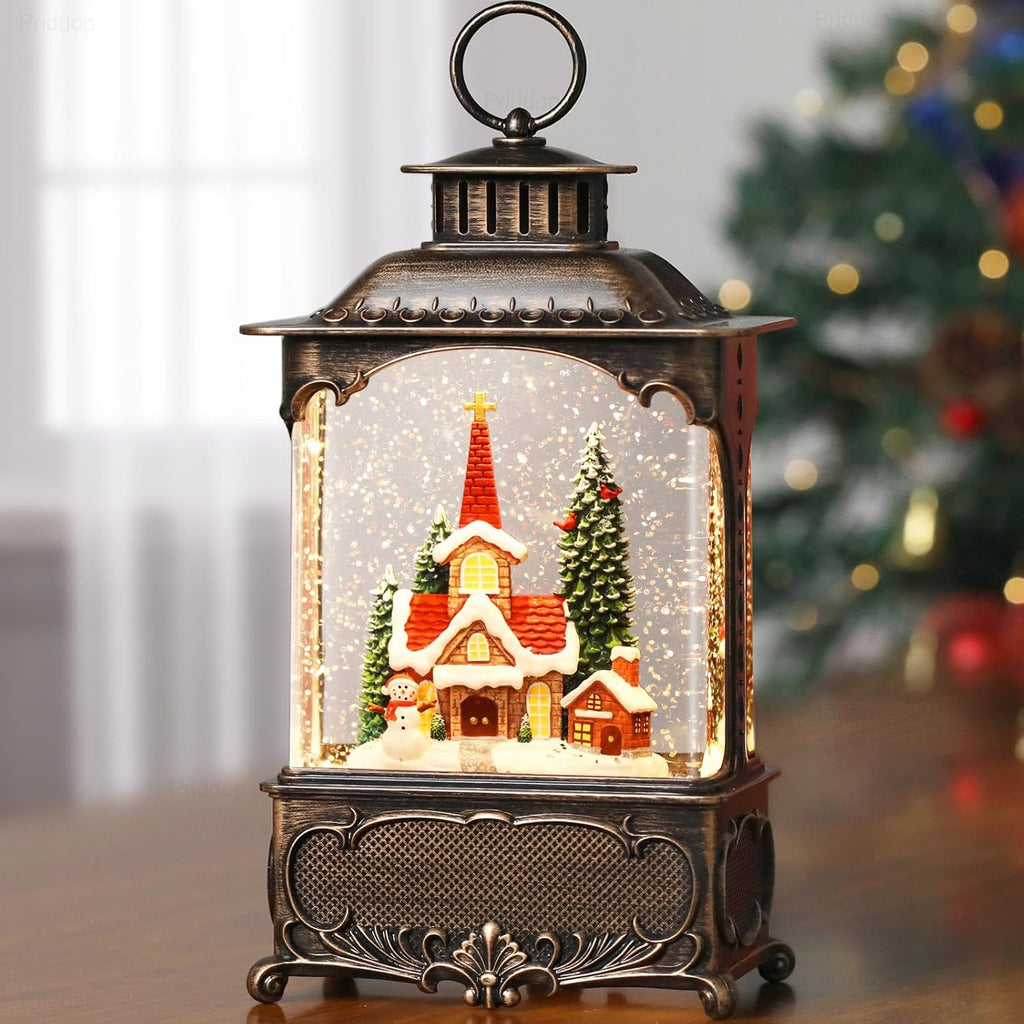 Priddop Church Snow Globe | Christmas Decorations with Snowman & Cardinal | 10.2-Inch Musical Lantern