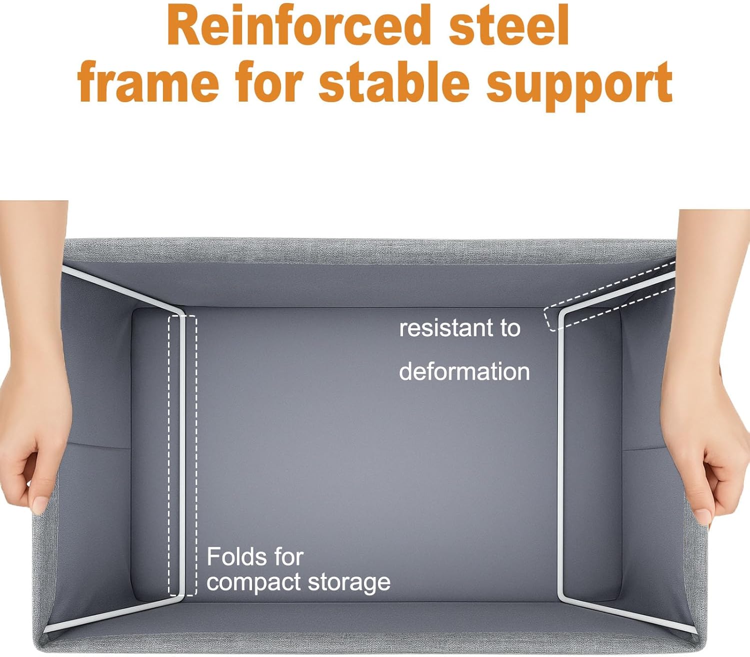 Skiennix Storage Cubes Organizer - Collapsible Fabric Bins with Reinforced Steel Frame | Gray, 18.5"x11"x7.9" - Perfect for Closets, Offices, and Toys
