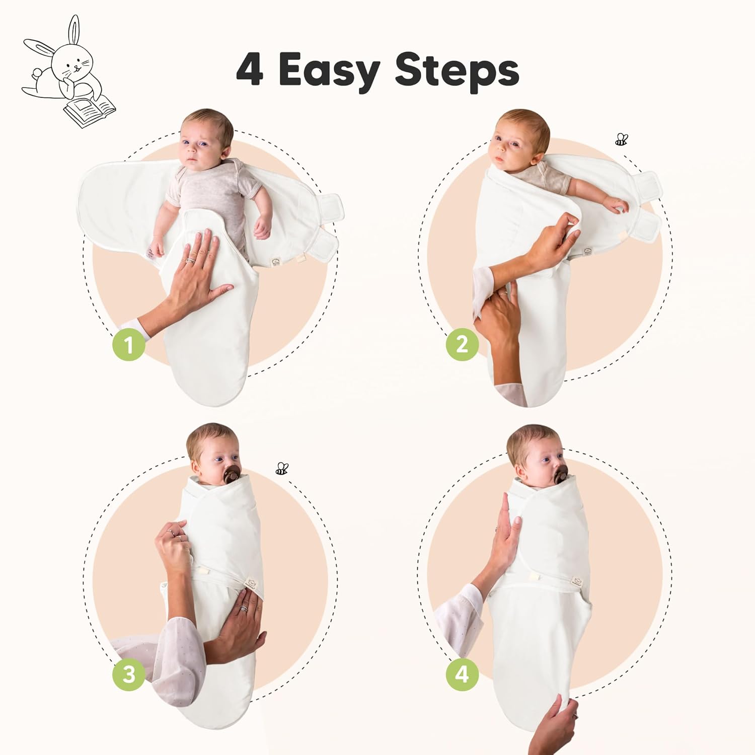 Skiennix Organic Baby Swaddle Sleep Sacks - Soft & Snug Newborn Swaddles for Infants 0-3 Months | Soft White, OS