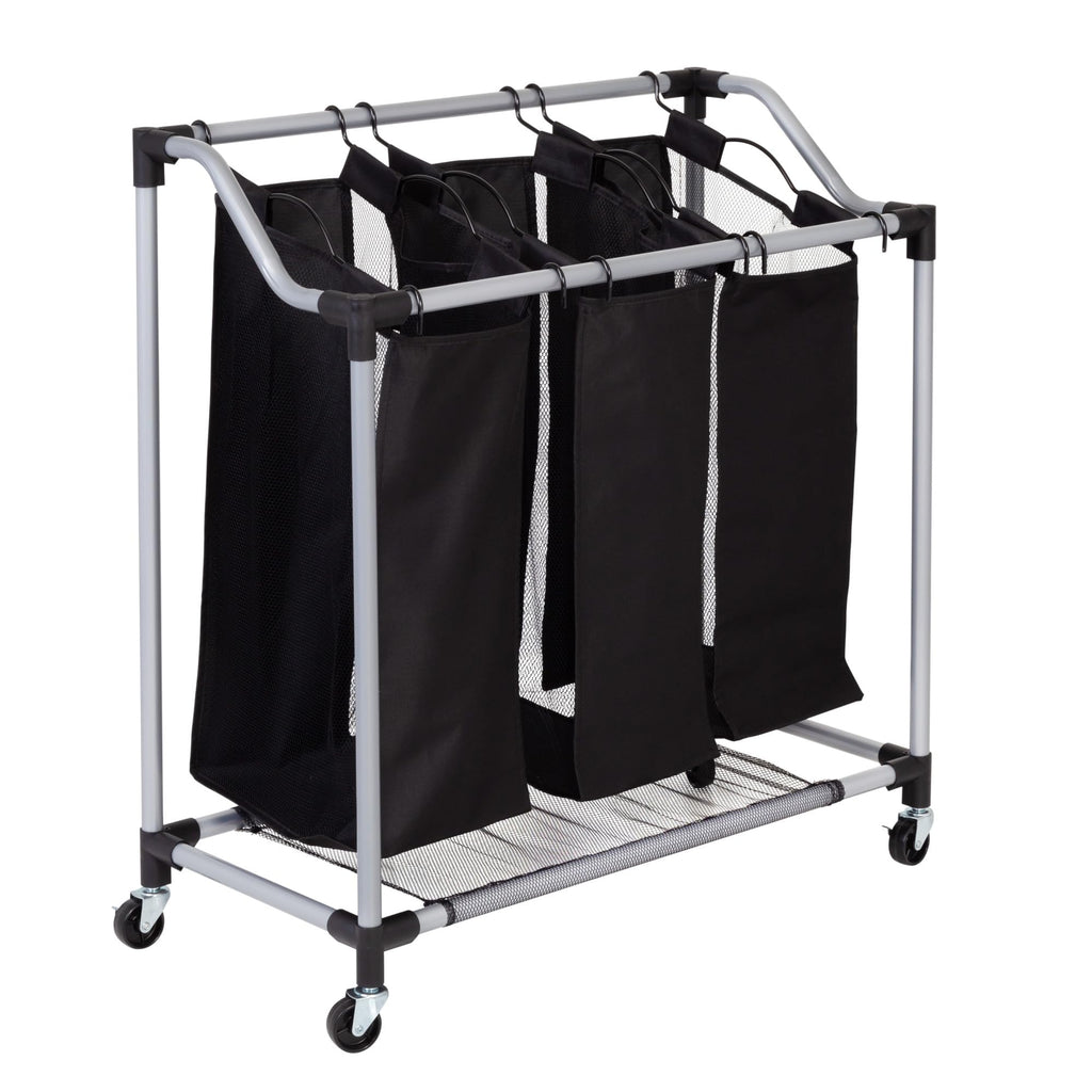 Honey-Can-Do Triple Laundry Sorter with Mesh 3 Bags, Steel/Black, 30.75" x 15" x 32.75"