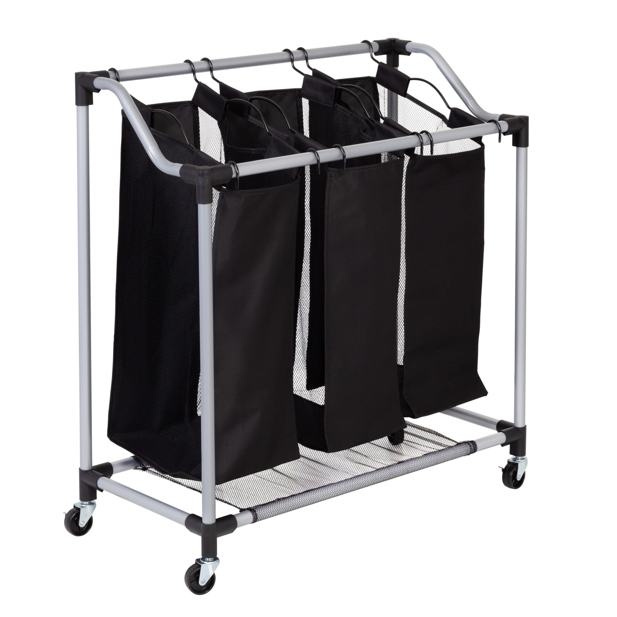 Honey-Can-Do Triple Laundry Sorter with Mesh 3 Bags, Steel/Black, 30.75" x 15" x 32.75"