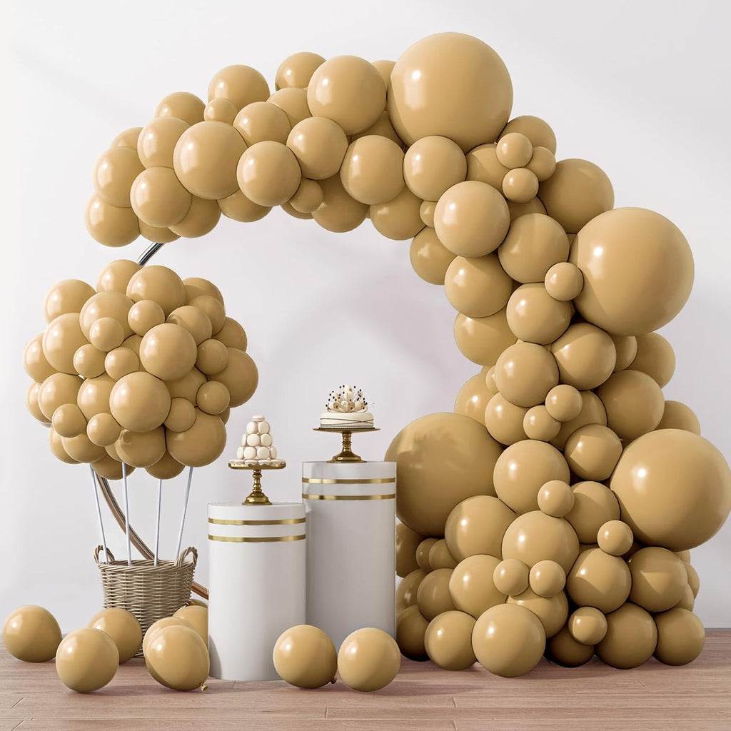 RUBFAC Light Brown Latex Balloon Kit - 129pcs in Various Sizes for Birthday, Baby Shower & Wedding Decor