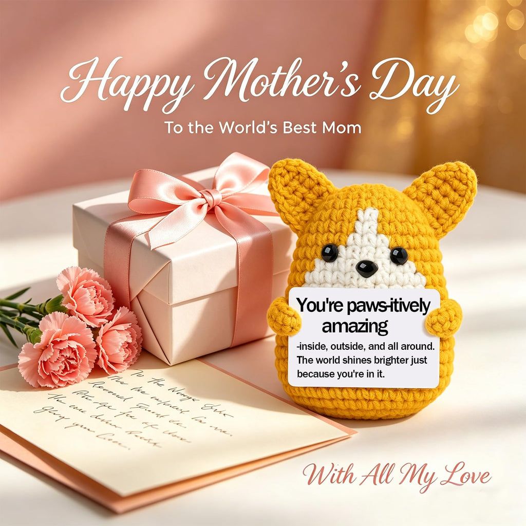 Mini Crochet Corgi Gift for Mothers Day Teacher Appreciation Graduation Fathers Day,Positive Crochet Corgi Emotional Support Inspirational Puppy Stuffed Gift for Dog Lover,Handmade Dog Desk Decor