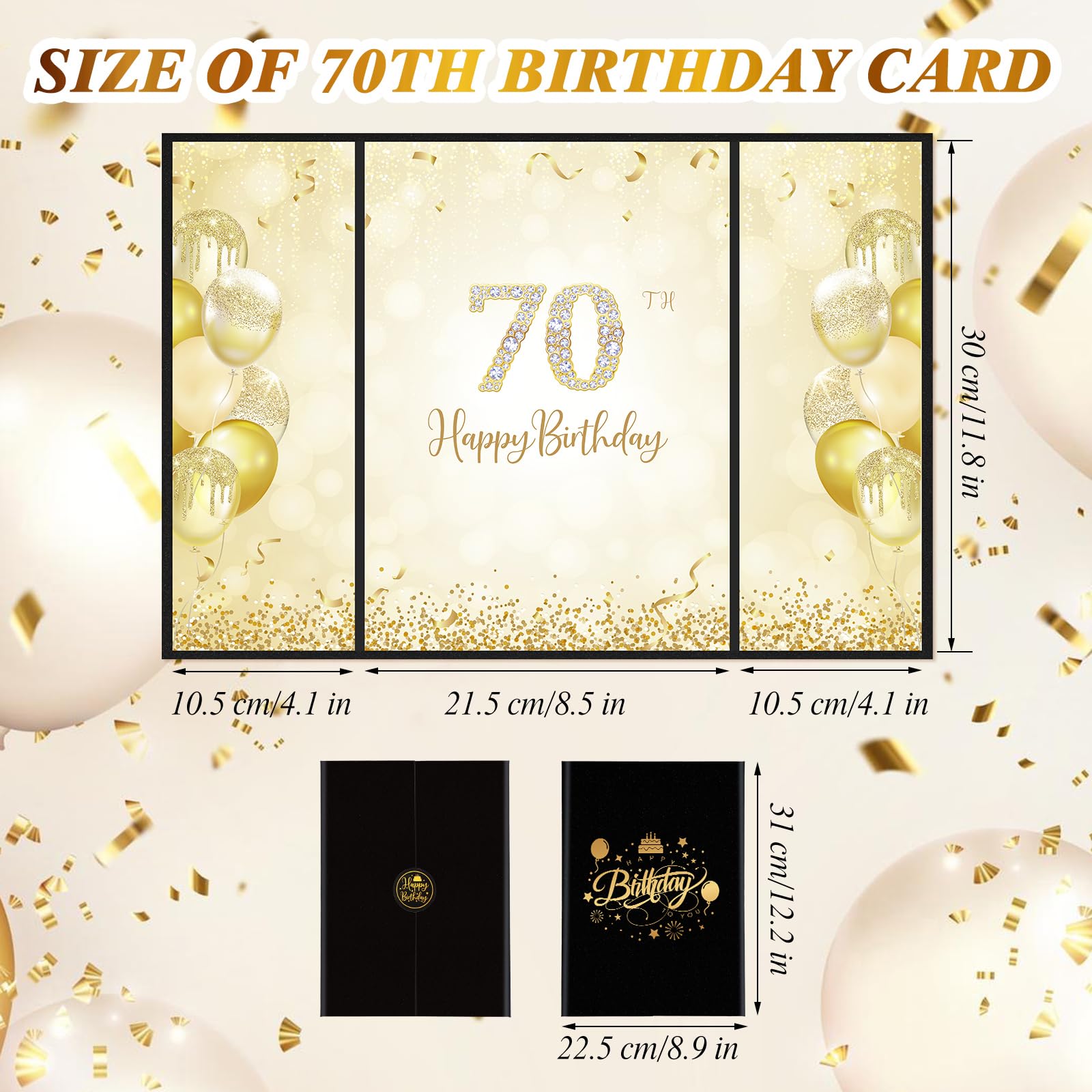 Thboxes Happy 70th Birthday Decorations for Men, Black Gold Signature Guest Book Alternative Cheers to 70 Years Birthday Gifts Creative Signing Card Board for 70th Party Supplies