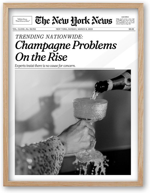 iHery Framed Wall Art - Champagne Problems On The Rise | Trendy 8X10in Natural Oak Canvas Décor