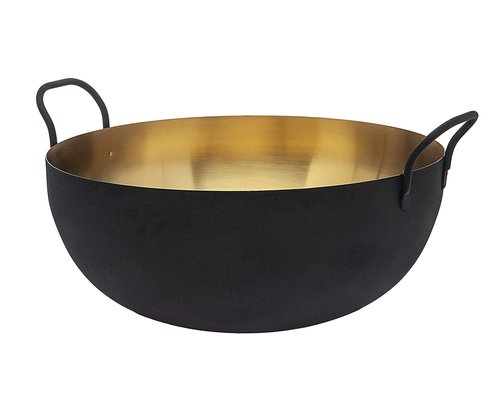 Godinger Salad Bowl, Fruit Bowl, Serving Bowl, Black and Gold 12x12 Stainless Steel