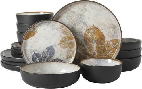 Gibson Elite Chantilly Hill 16-Piece Dinnerware Set - Multicolor Leaf Design, Microwave & Dishwasher Safe, Service for 4