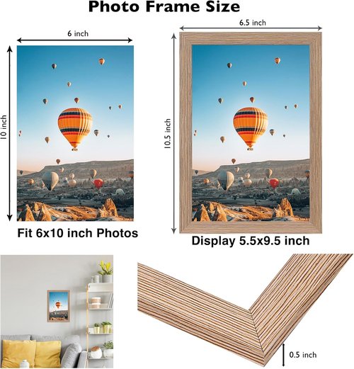 JCJMY 6x10 Rustic Brown Picture Frame - Versatile Wall & Tabletop Display with Shatter-Resistant Plexiglass