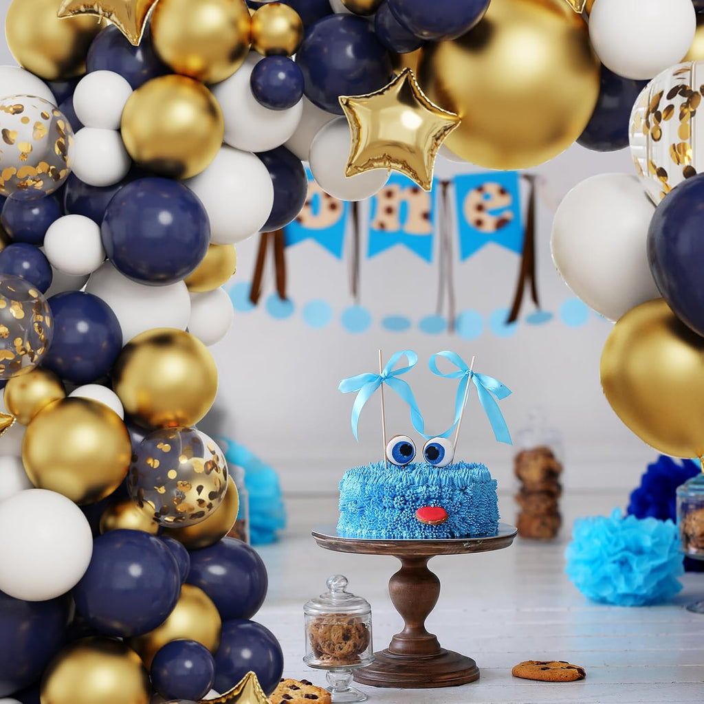 RUBFAC Balloon Garland Arch Kit - 167pcs Navy Blue, Gold & White Balloons with Confetti & Star Foil | Perfect for Graduation, Birthday & Baby Shower Decorations