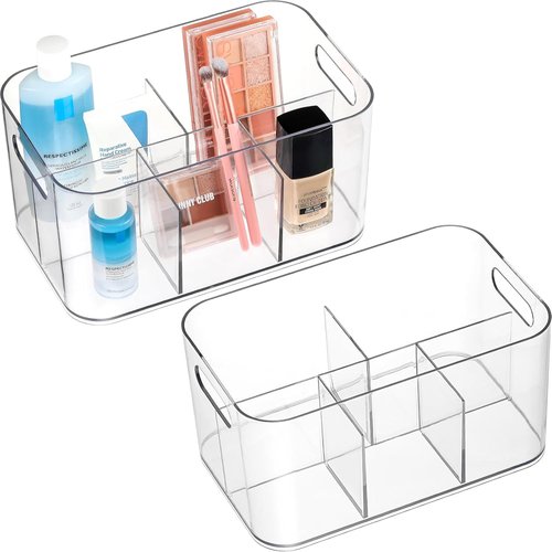 5-Compartment Clear Plastic Bin | Versatile Organizer for Art Supplies & Makeup - Ideal for Home & Office