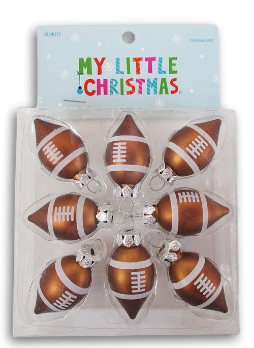 My Little Christmas Miniature Football Shaped Ornaments -8 Count Multi