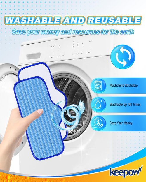 KEEPOW Steam Mop Pads Compatible with ScrubWiz Steam Mop Cleaner with Detachable Handheld Steamer, Reusable Replacement Accessories Steamer Mop Pads for Cleaning Floors and Carpets 8 Pack