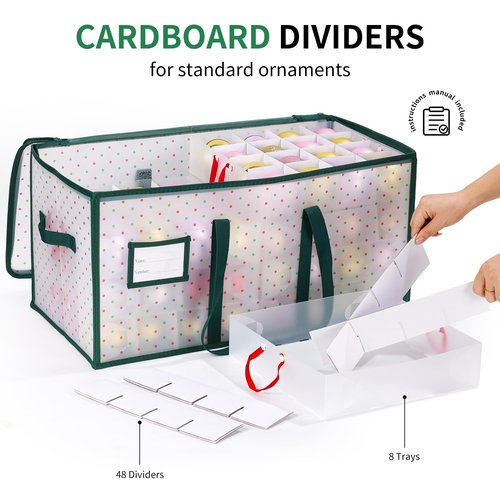 BIEBOS Portable Waterproof Christmas Ornament Storage Box, Large Capacity 128 Slots for 3-Inch Ornaments, Double-Sided Trays with Durable Zippers