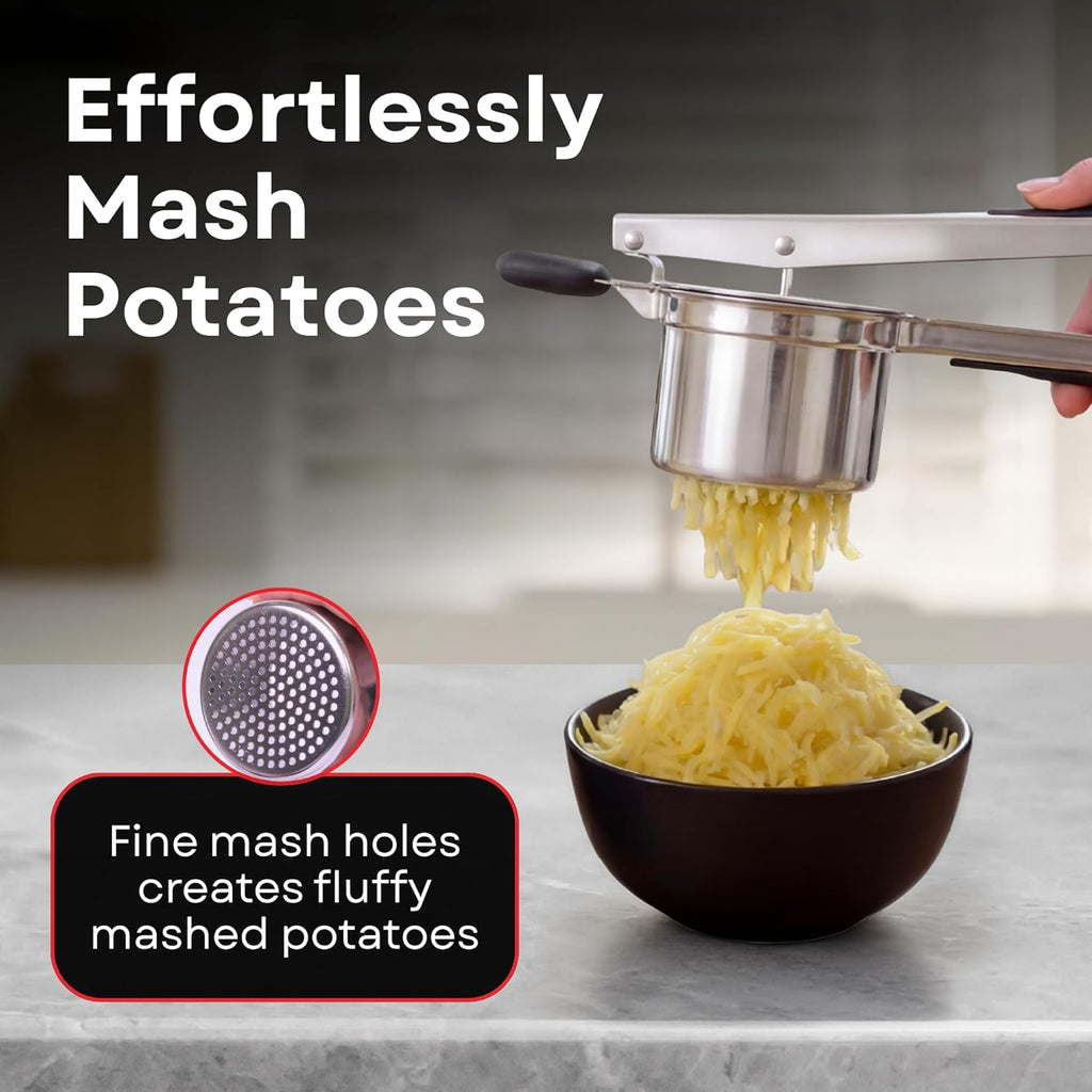 Professional 430 Stainless Steel Potato Ricer - Large 15oz Masher for Fluffy Potatoes, Gnocchi & Baby Food - Ergonomic Non-Slip Handles