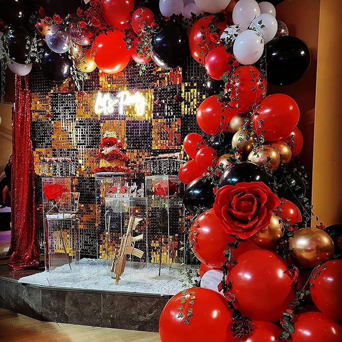 Red and Black Balloon Arch Kit with Stars - 153 Pcs Balloons