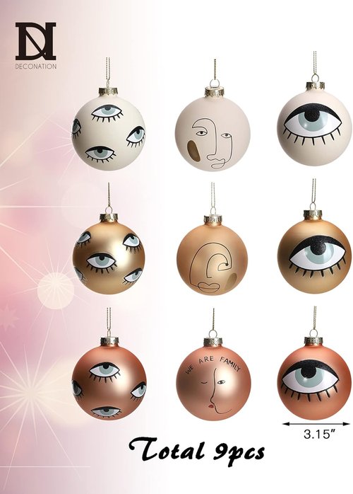 DN DECONATION White & Gold Glass Christmas Ornaments - 3.15" Xmas Tree Decoration Set