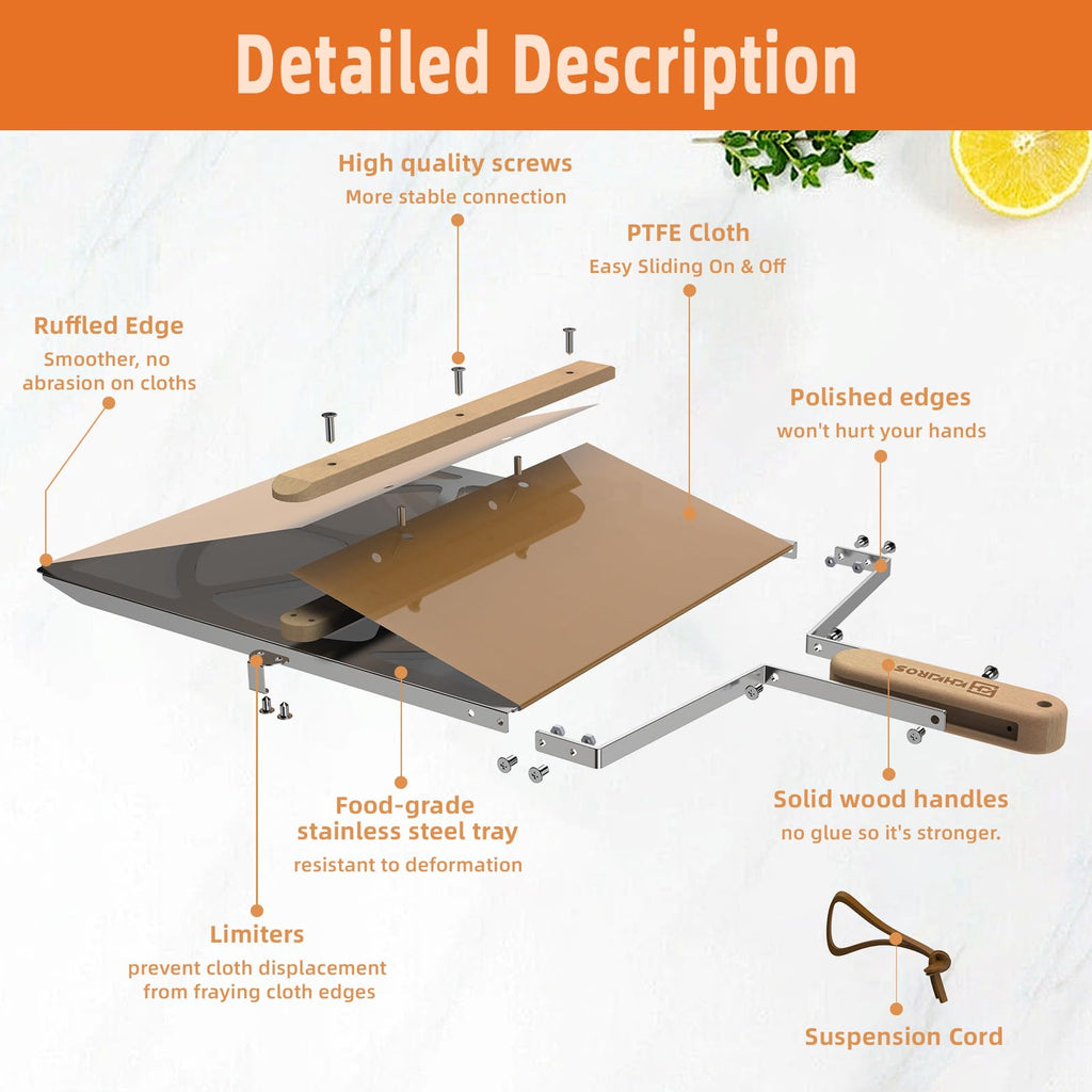 KHKJROS Non-Stick Sliding Pizza Peel 16" & 22x13 Metal Board, Bamboo Paddle w/Detachable Handle & Free Pizza Cutter for Beginners, Outdoor Oven Baking