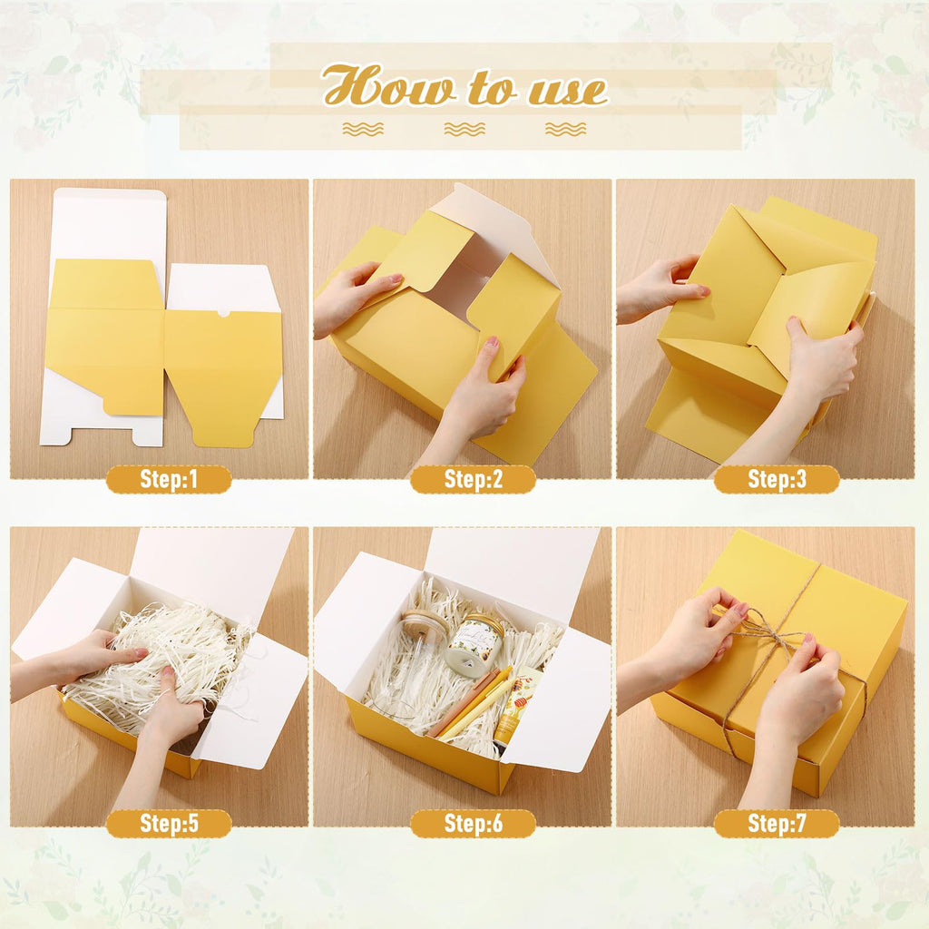Reallnaive 6 Sets Baby Shower Prizes for Game Winners, Baby Shower Favors Including Glass Cup Scented Candles Hand Cream Pens Gift Box with Raffia for Gender Reveal Wedding Bridal Party Prizes(Yellow)