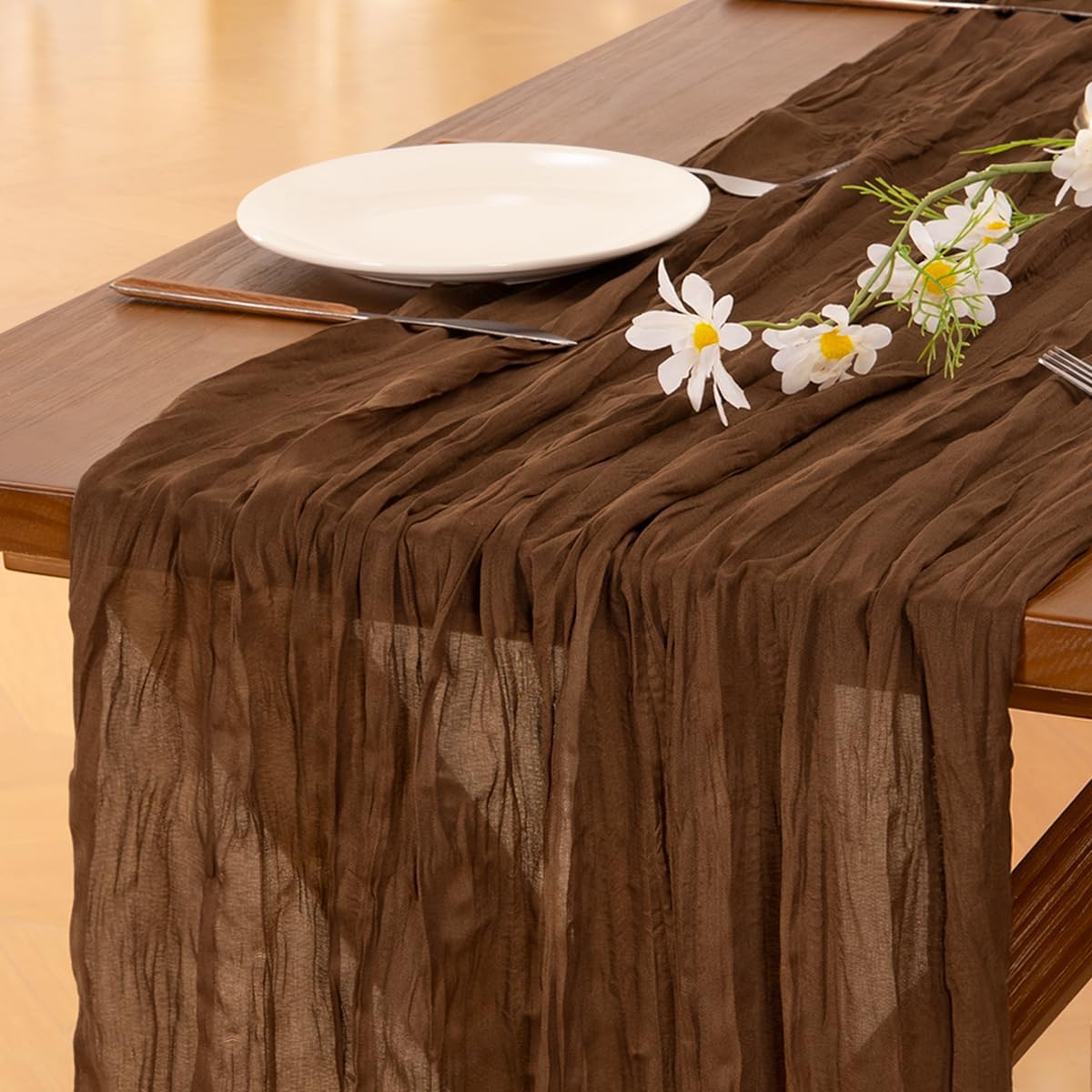 Socomi 10-Piece Brown Coffee Cheesecloth Table Runner - 120-Inch Rustic Boho Decor for Weddings & Events