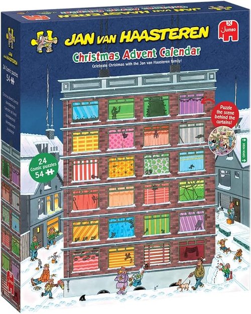 Jan Van Haasteren Christmas Advent Calendar Puzzle - 24-Day Holiday Fun for Adults, 54 Pieces, Eco-Friendly Cardboard