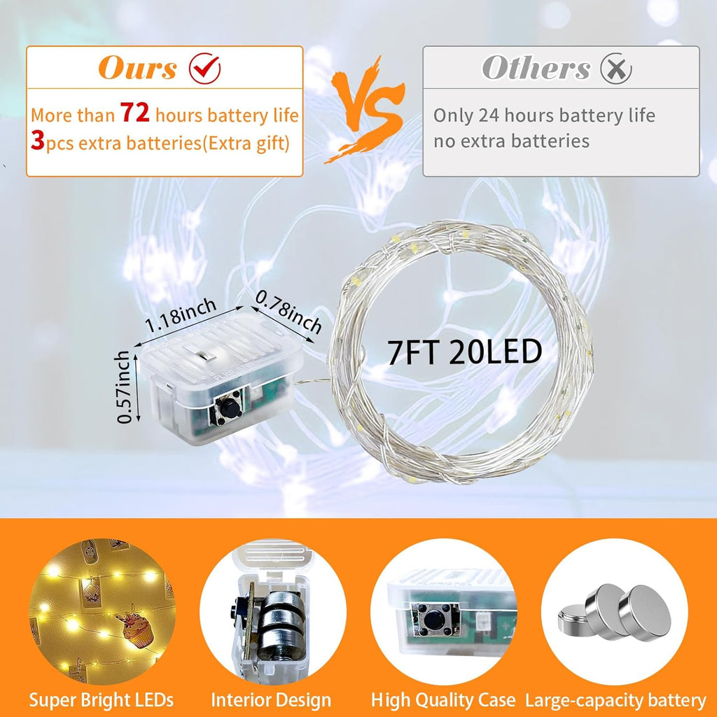 Skiennix 24-Pack Orange Fairy Lights - 7Ft 20 LED Twinkle String Lights | Battery Operated & Waterproof for Parties, Weddings, Christmas & More