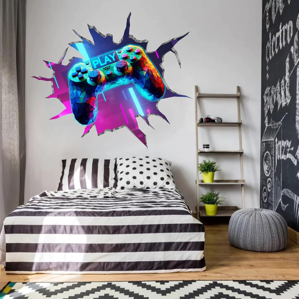 YIMEHDAN 3D Game Wall Decals - Removable Vinyl Stickers for Gaming Lovers | 35.8”x32.4” Playroom Decor