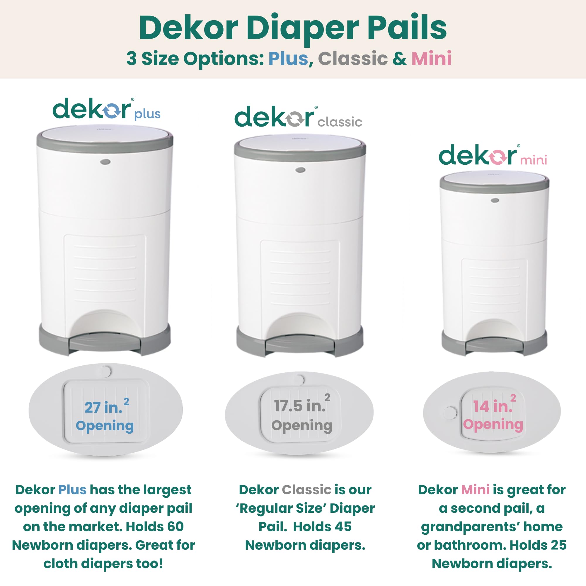 Diaper Dekor EKO Plus Diaper Pail Gift Set, White | ONLY Eco-Friendly Diaper Pail Made with 70% Recycled Materials | Comes with up to a Year's Supply Worth of Diaper Dekor Refills!