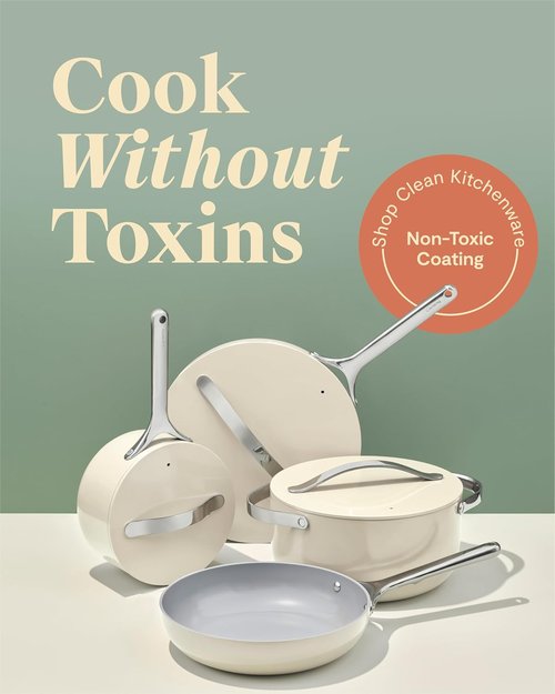 Caraway Non-Stick Ceramic Cookware Set - 12 Pieces, PFAS & PFOA Free, Oven Safe, Marigold Color
