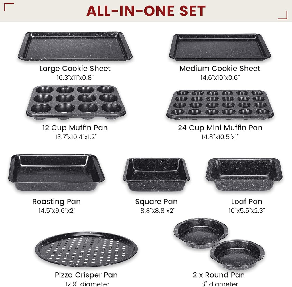 Terlulu 10-Piece Nonstick Baking Pans Set - Stackable Carbon Steel Bakeware for Oven Cooking | Black