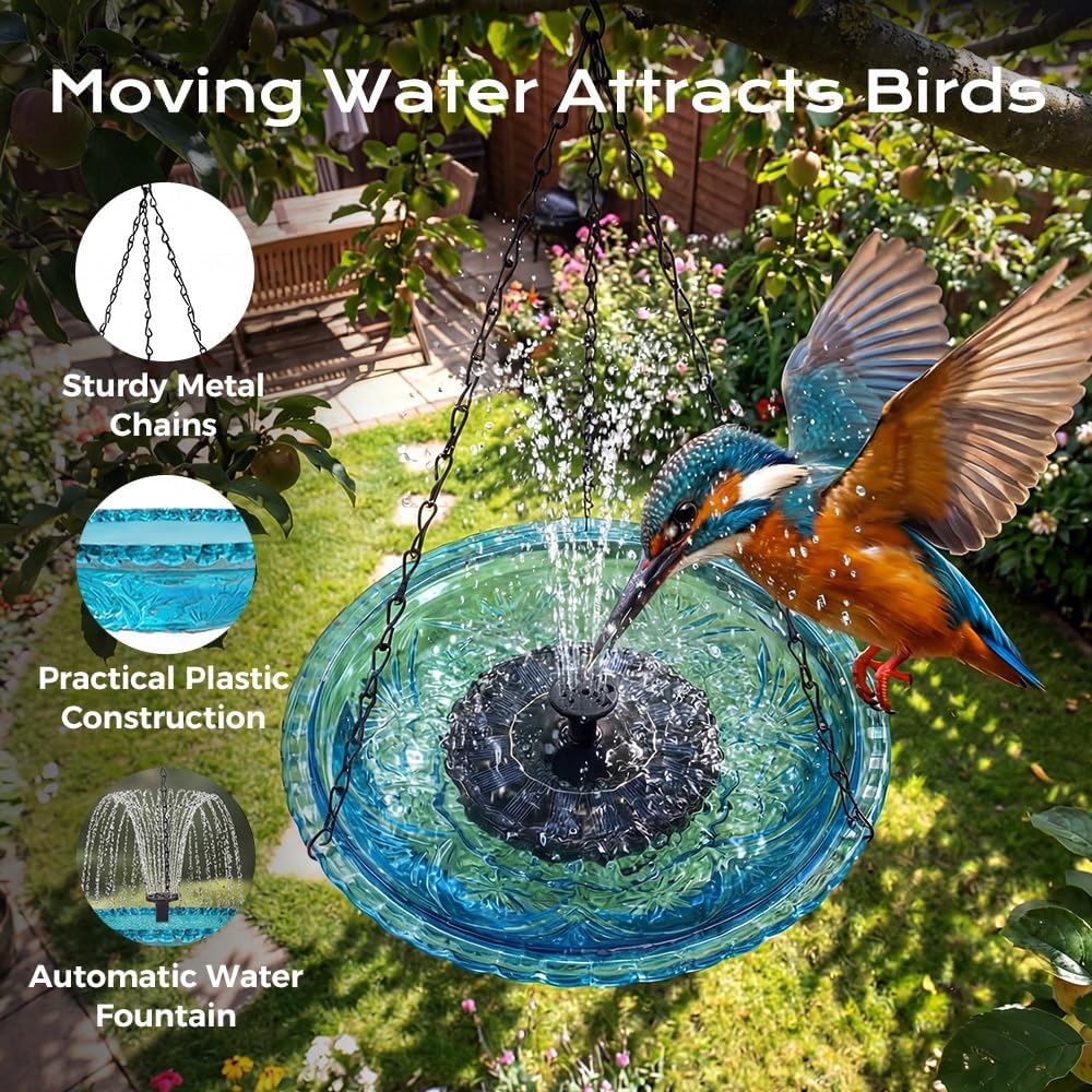 Solar Cascade Bird Bath Fountain - 2026 New Solar-Powered Water Dispenser for Garden Decor | Blue