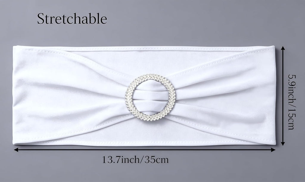 Skiennix White Spandex Chair Sashes - Pack of 50 Stretch Bands for Weddings & Events