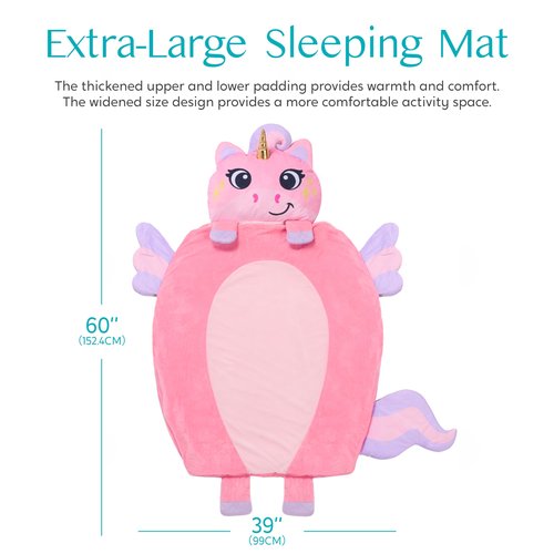 JOIEDOMI Kids Sleeping Bag Toddler Nap Mat with Pillow & Blanket 60" x 39" for Kids Ages 3+ Soft Plush Sleeping Mat Unicorn for Preschool and Boys Girls Kindergarten Daycare Sleepover