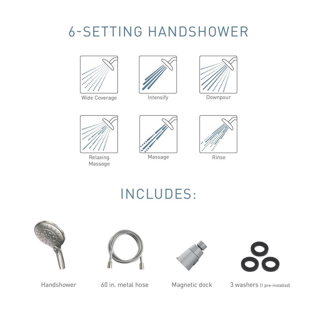 Moen Engage Spot Resist Brushed Nickel Six-Function 5.5-Inch Removable Handheld Showerhead with Magnetic Docking System, 26112SRN