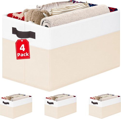 Criusia Baby Clothes Organizer Bins - 4 Pack Fabric Storage Baskets with Handles | Odorless, 14L x 10W x 9.5H