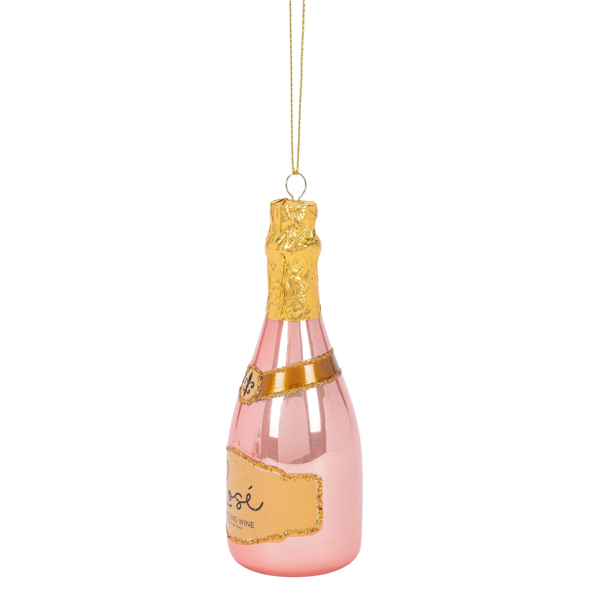 Raz 4052892 Christmas Catalog Rose Sparkling Wine Hanging Ornament, 6-inch Height, Glass