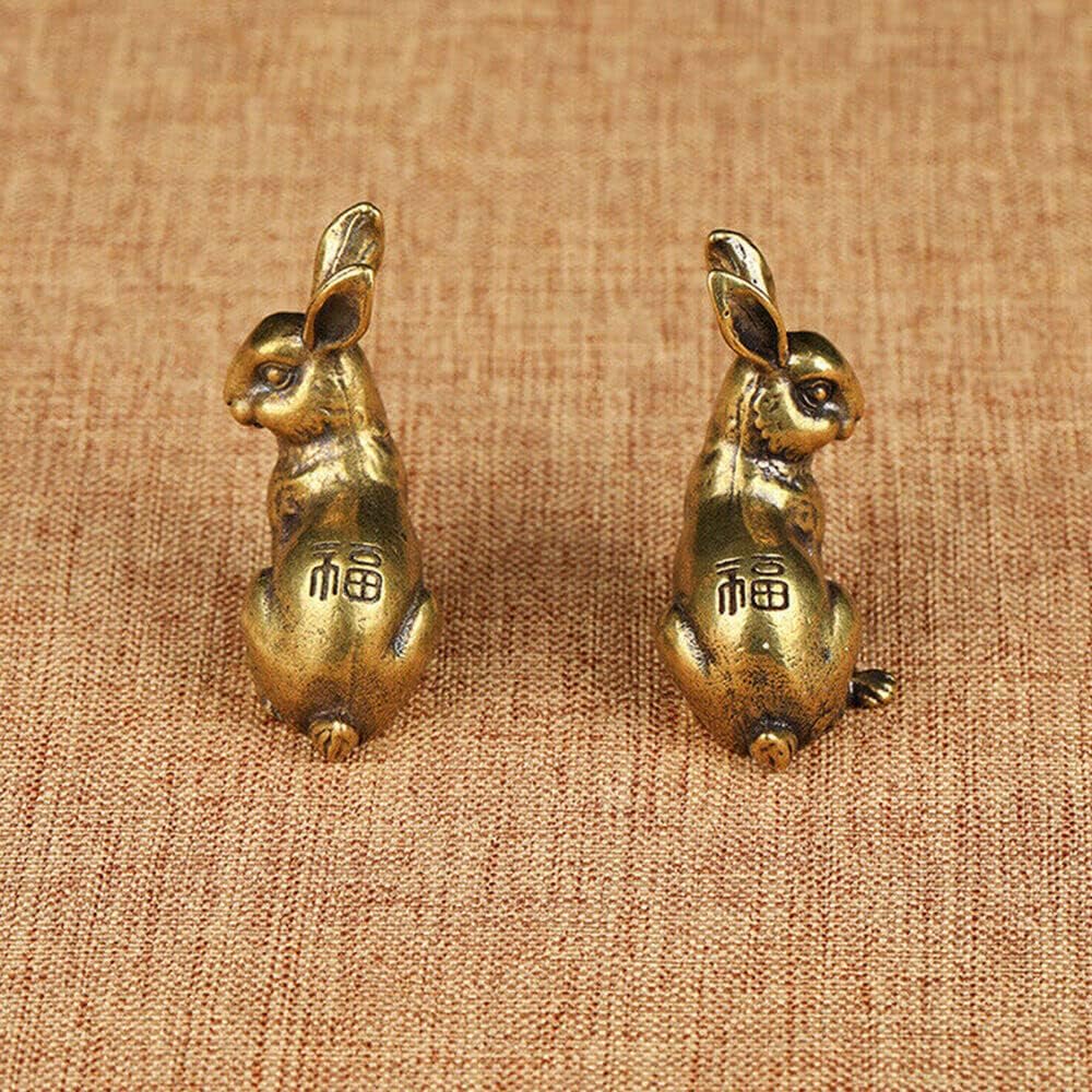 TEAMWILL Small Brass Rabbit Figurine - Charming Animal Statue Ornament | Perfect Home Décor Pair