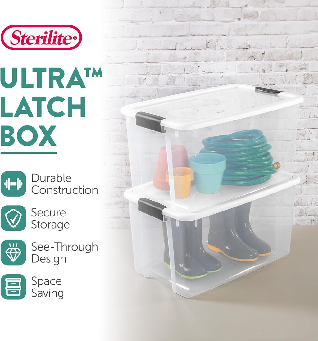 Sterilite 8-Pack Ultra Latch Storage Bins - 70 Quart Clear Plastic Containers for Home Organization