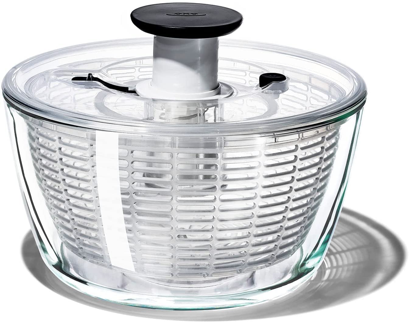 OXO Good Grips Glass Salad Spinner, Large/6.22 Quart, Clear & Good Grips Little Salad Dressing Shaker - Black