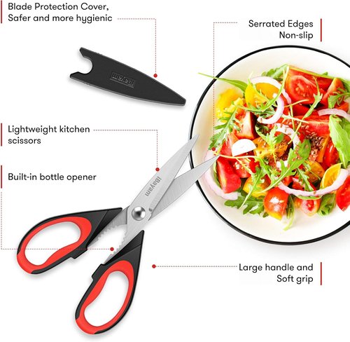 iBayam Kitchen Scissors - Heavy Duty Stainless Steel Utility Shears | Dishwasher Safe with Protective Sheath