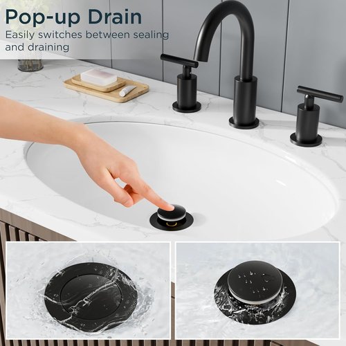 FORIOUS Bathroom Sink Drain - Pop-Up Assembly with Detachable Basket Stopper | Matte Black, 304 Stainless Steel