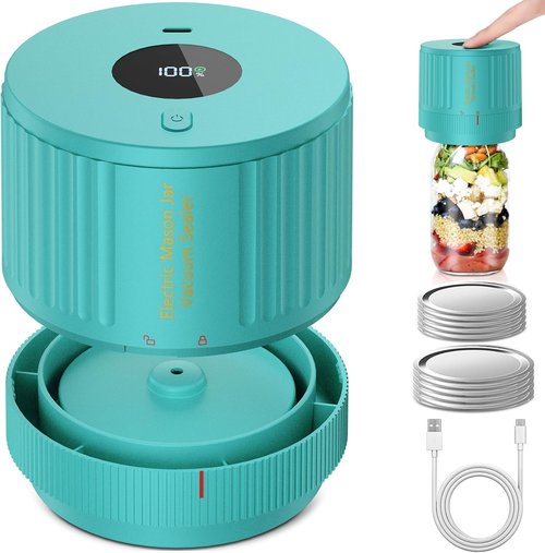 LOVE MOMENT Electric Mason Jar Vacuum Sealer Kit - Fits Wide & Regular Mouth Jars - Green