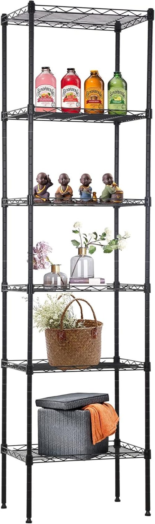 FDW 6-Tier Wire Shelving Unit - Adjustable Metal Pantry Rack for Kitchen & Garage | 17L x 12W x 64H, Black