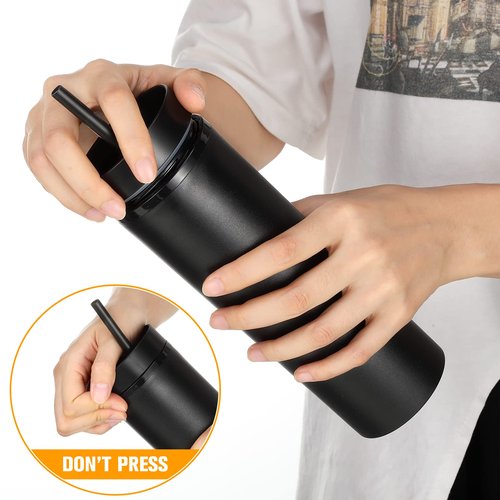 Potchen 30 Pcs Skinny Tumbler with Lid and Straw, 16 oz Matte Acrylic Tumbler Insulated Double Wall Plastic Reusable Cups Vinyl Customized DIY Gifts for Parties, Birthday, Home, Office(Black)