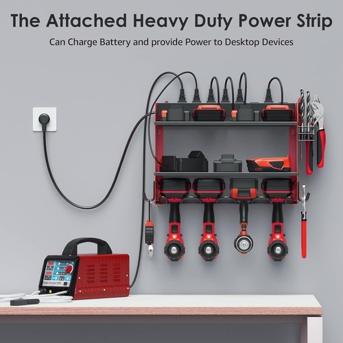 CCCEI Modular Power Tool Organizer - Wall Mount Charging Station & Heavy-Duty Storage Shelf | Red, 2 Pack
