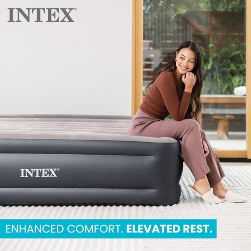 Intex Dura-Beam Plus Deluxe Pillow Bed - Twin Size with Built-in Electric Pump - 16.5in Height, 300lb Capacity