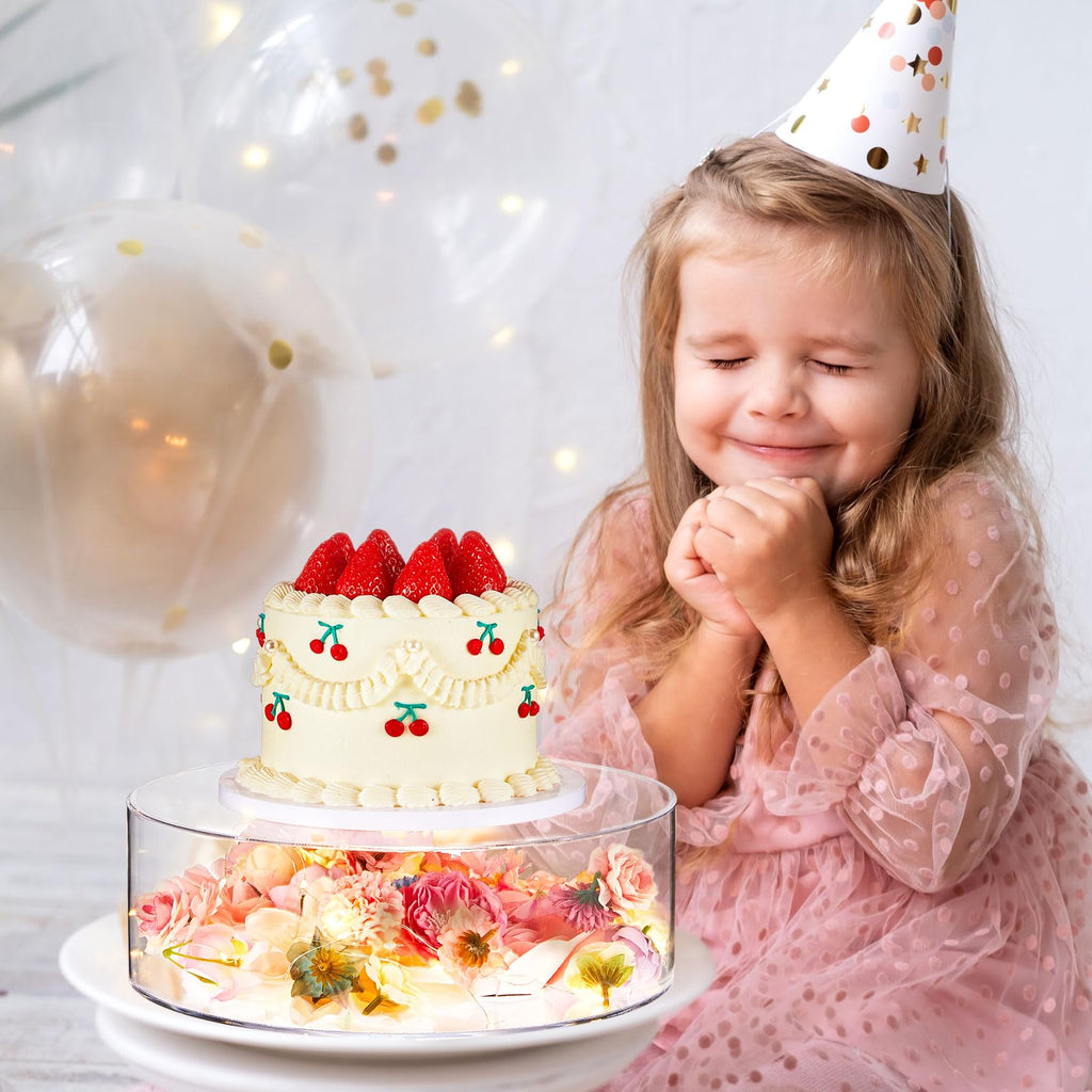 Sunnyray 2 Pcs Acrylic Cake Stands for Dessert Table Clear Fillable Cake Riser Cupcake Tier with LED Strings for Birthday Wedding Holiday Party Display(10", 14")