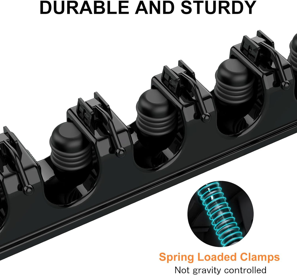 Nacena Broom Holder Wall Mount - 2 Pack Organizer with 5 Ball Slots & 6 Hooks | Black