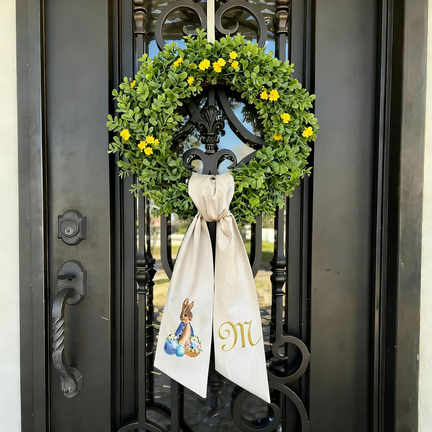 Regine Switzerland Easter Wreath Bow - Custom Embroidered Monogram Spring Bunny Decoration | Hand-Tailored Design (S)