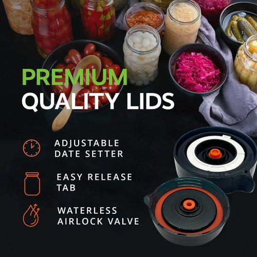 Easy Fermenter Fermentation Kit, Includes 3 Fermenting Lids for Wide Mouth Mason Jars & Oxygen Extractor Pump, Mason Jar Airlock Lid For Fermenting Kimchi, Pickle, & Sauerkraut